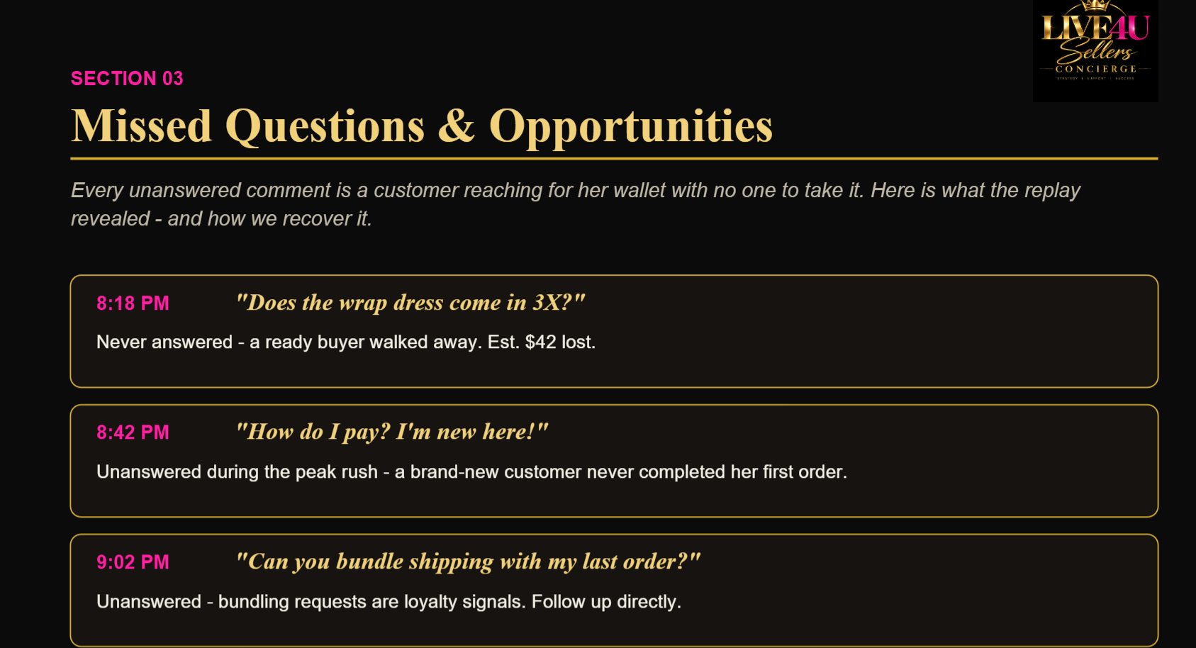 Missed customer questions